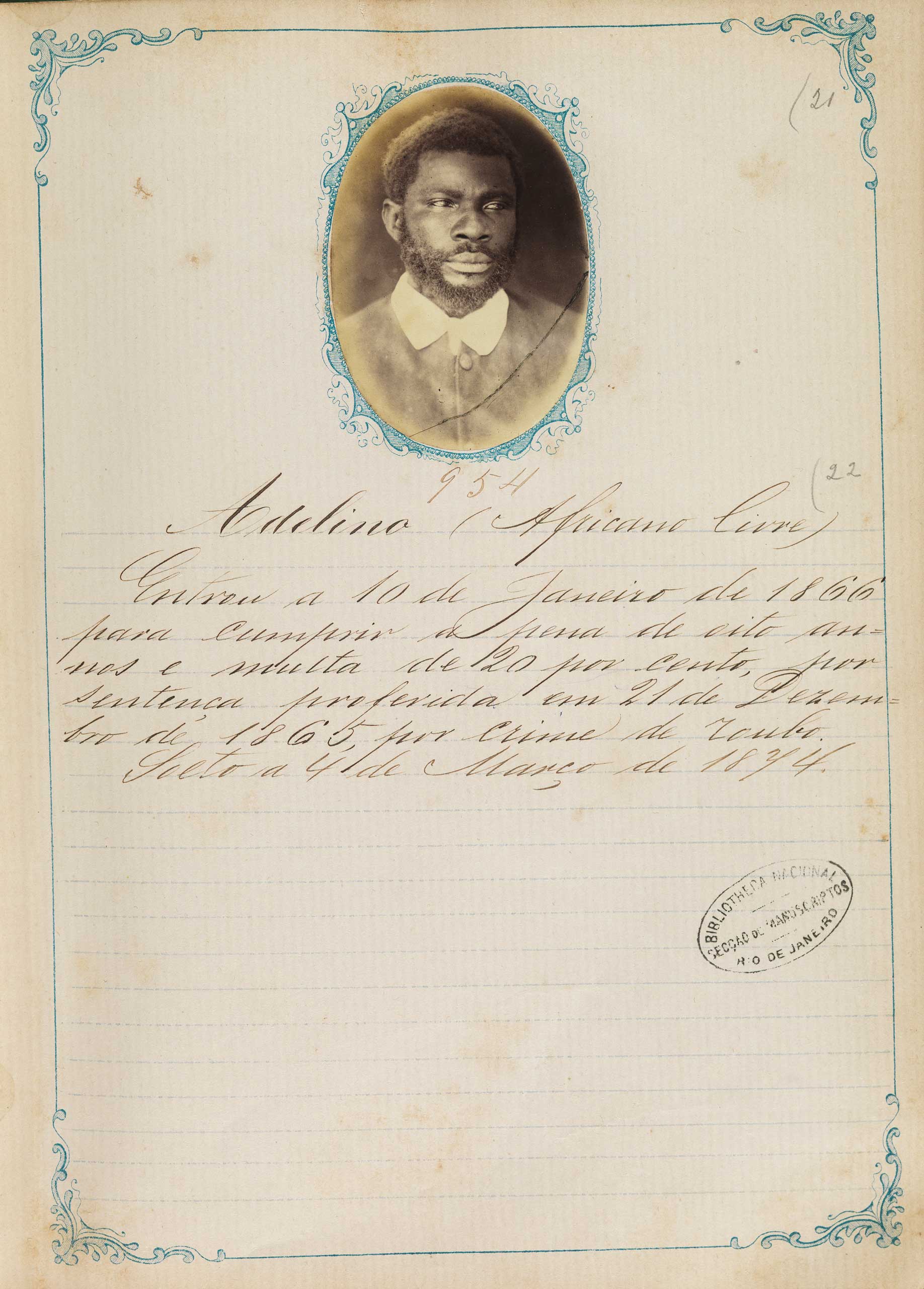 Adelino, Africano Livre, 1866 Casa de Coreção